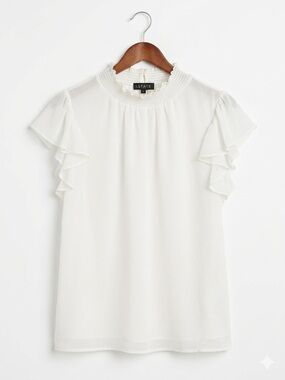 STATE Ivory Ruffle Sleeve Mock Neck Blouse
